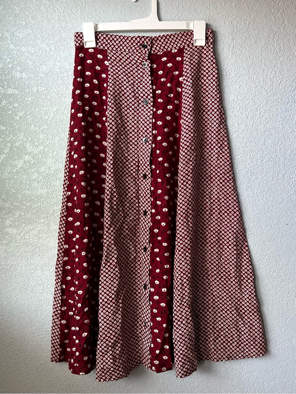 Vintage 90s EnChanted Floral Patchwork Button Front Rayon Midi Skirt Made USA XS